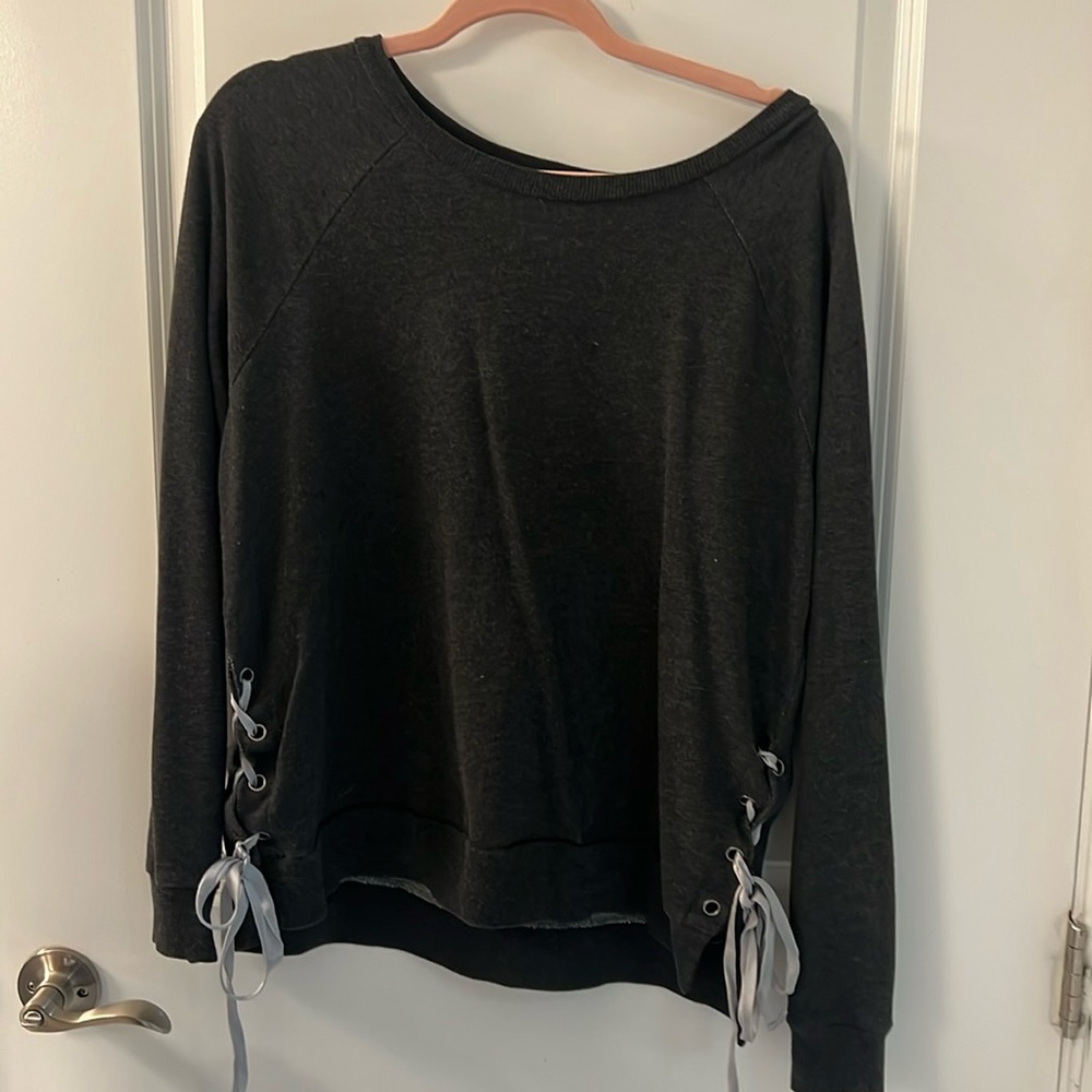 Super soft gray sweatshirt with ribbon detail on sides size XL